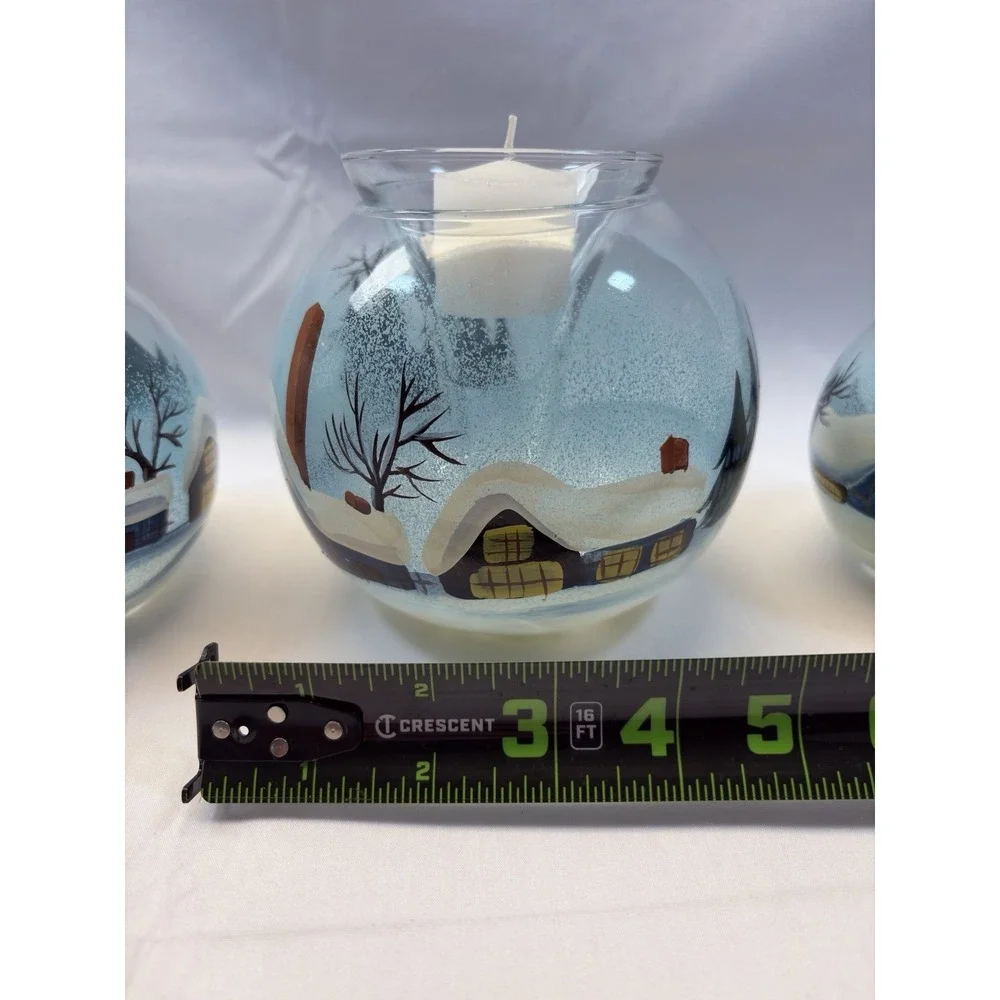 HomeTrends Set of 3 Glass Snow House Ice Holiday Votive Holders Winter with box